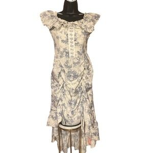 SHEIN Blue White Toile Print Corset Ruched Ruffle‎ Maxi Dress Women's Size 4